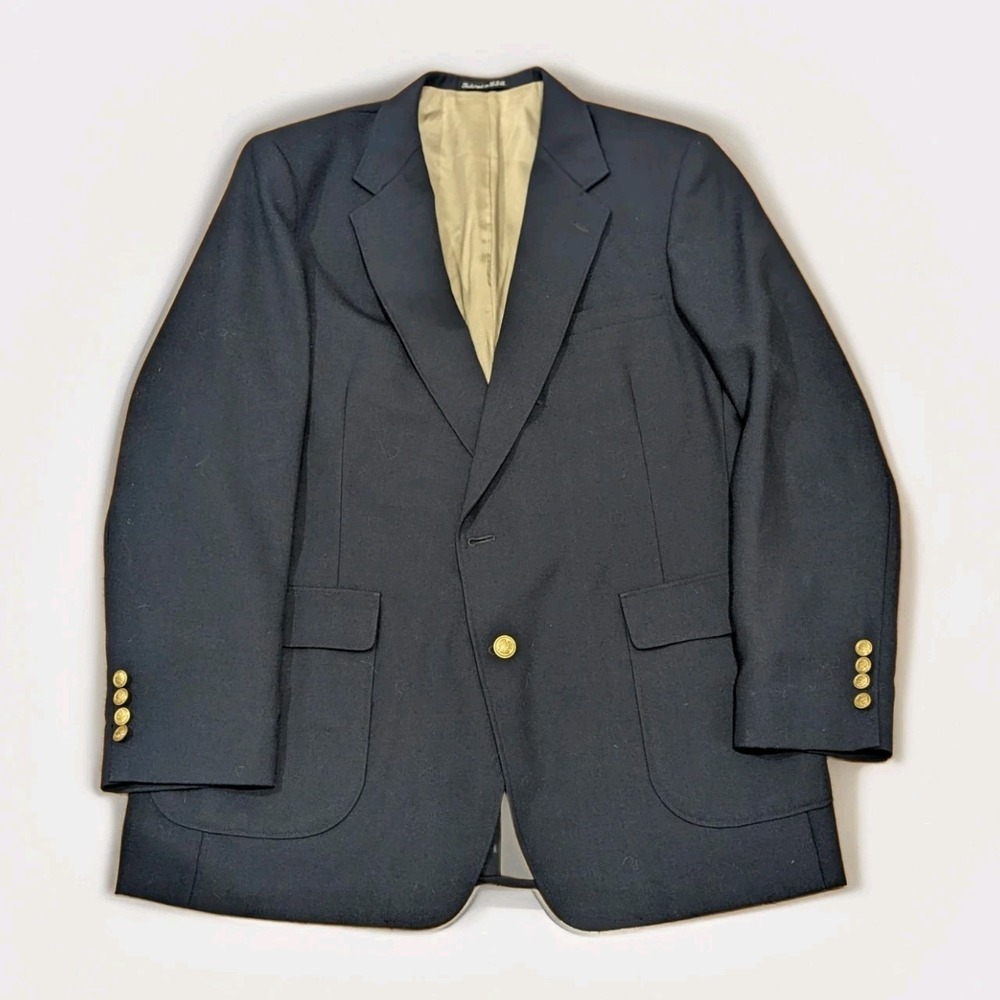 Dark Academia Cambridge Bay Navy Brass Button Wool Blazer 44L USA Classic